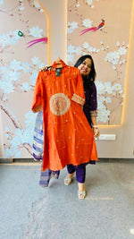 Wow Mul Chanderi with Zari detailing n tissue dupatta in rust