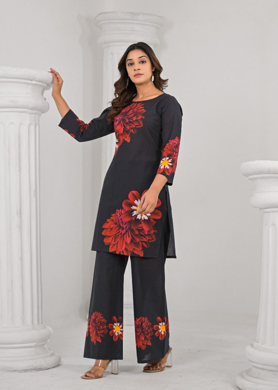 Beautiful cotton co ord in black n red
