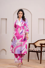 Digital printed smart co ord set in pink n purple