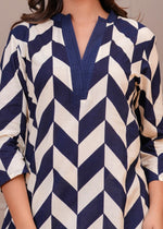 Digital printed smart co ord set in blue n white