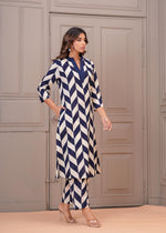 Digital printed smart co ord set in blue n white