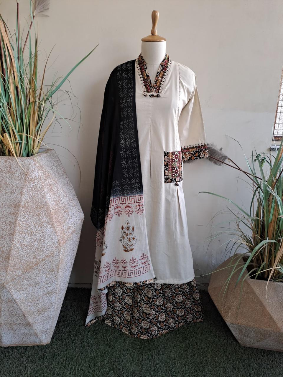 Pure cotton appliqué work full suit set