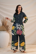 Pure crepe stylish Co ord setin blue