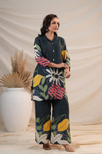 Pure crepe stylish Co ord setin blue