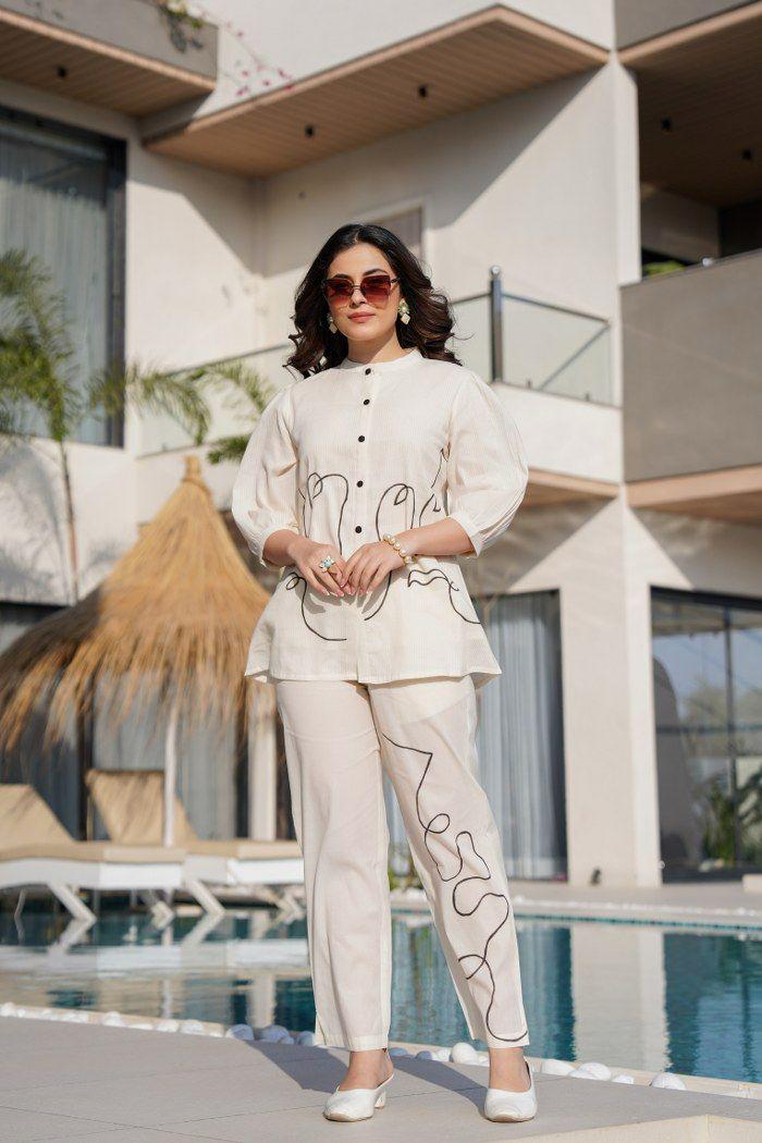 Pure cotton stylish embroidered co ord set