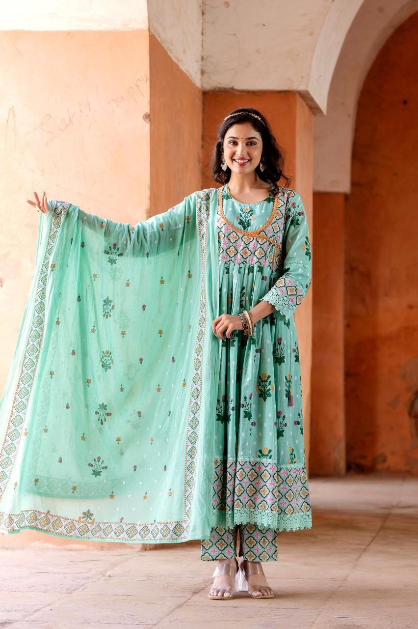 Pure cotton angrakha pattern Anarkali