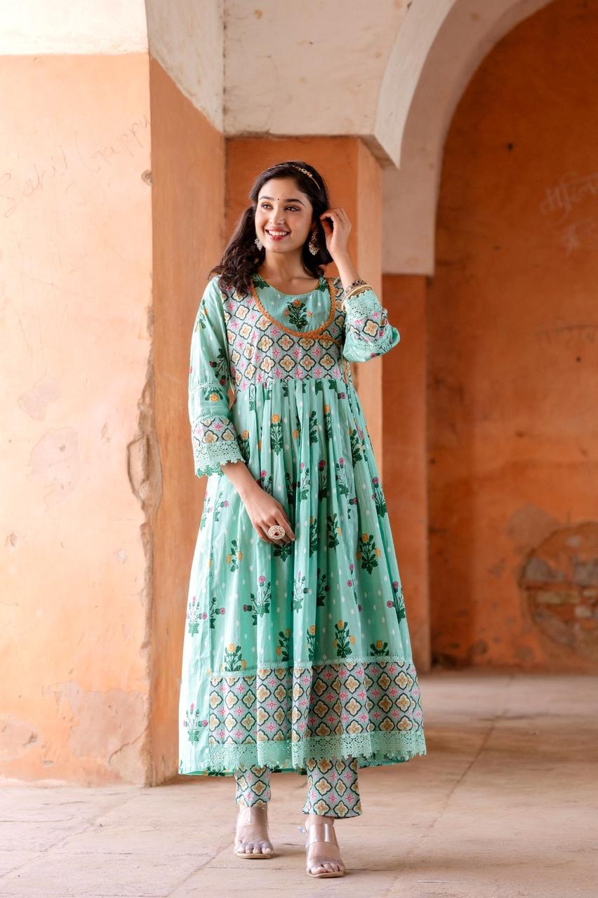 Pure cotton angrakha pattern Anarkali