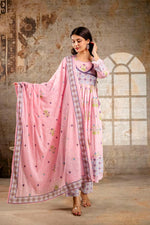 Pure cotton Angrakha pattern Anarkali in pink
