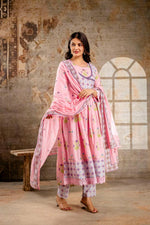Pure cotton Angrakha pattern Anarkali in pink