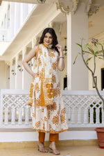 Sleeveless brush painted cotton full suit (extra sleeves available)