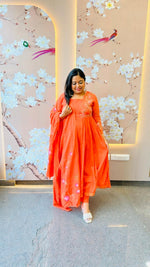 Pretty Mul cotton with intricate embroidered detailing paired with a brush painted dupatta