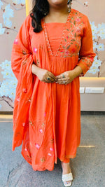 Pretty Mul cotton with intricate embroidered detailing paired with a brush painted dupatta