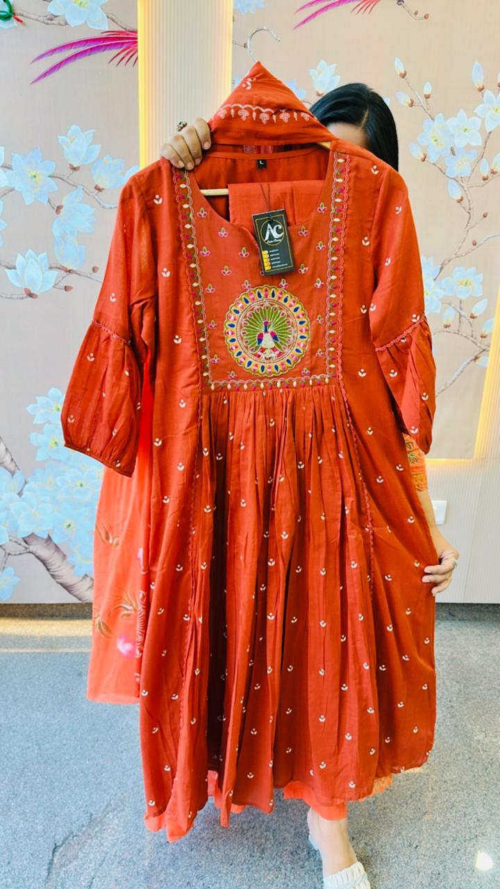 Designer cotton Anarkali pattern suit set