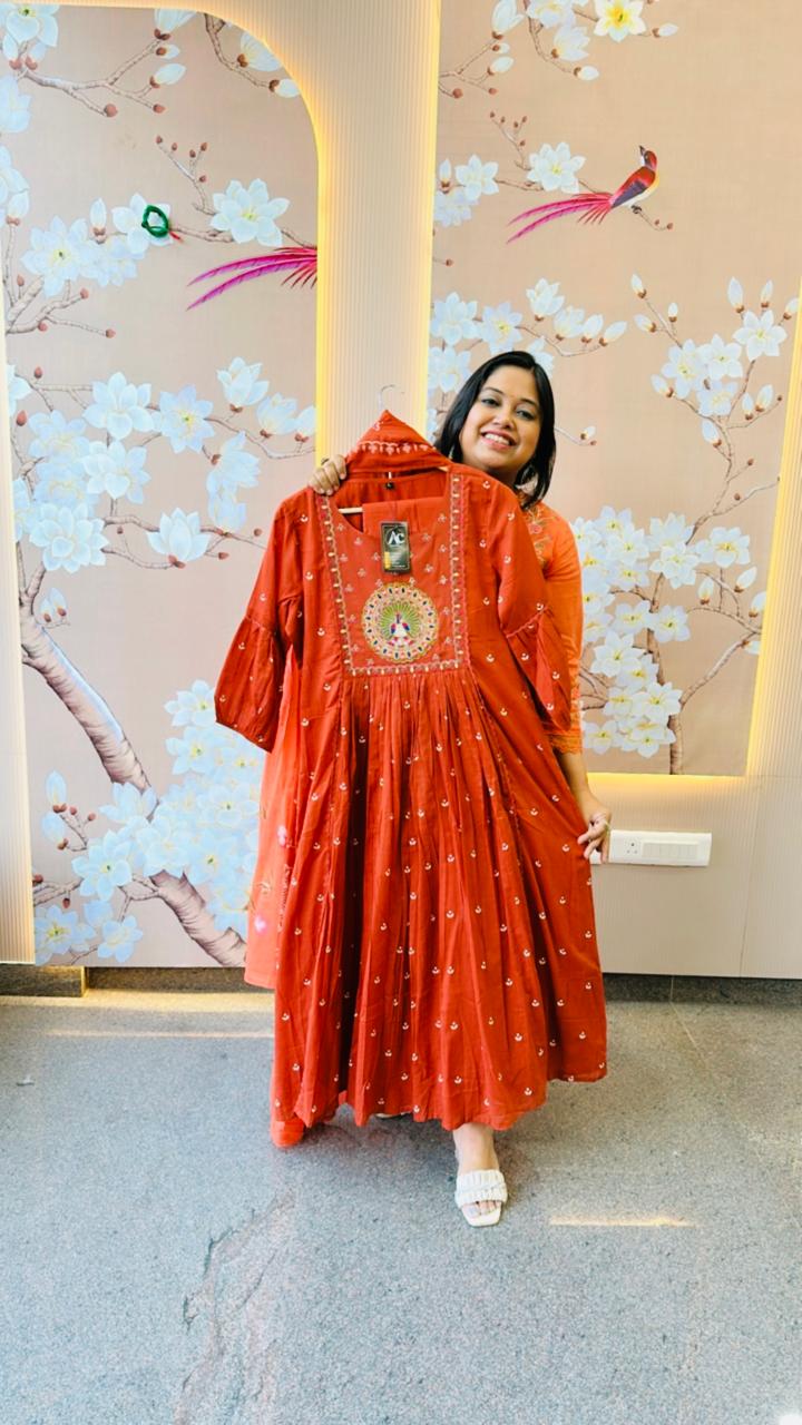 Designer cotton Anarkali pattern suit set