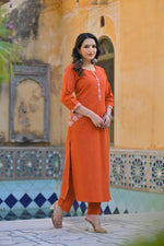 Designer pocket cotton set kurta pant in rust