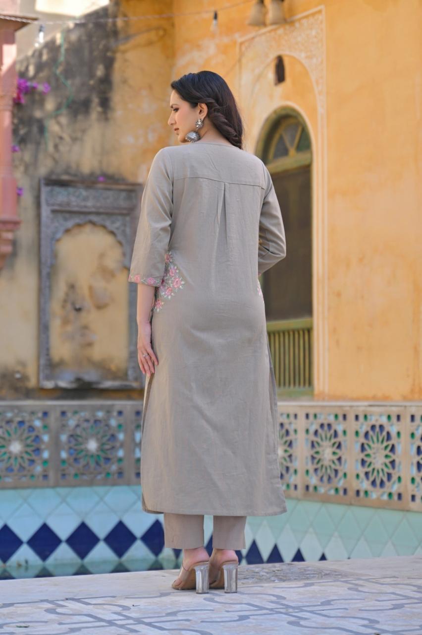 Designer pocket cotton set kurta pant