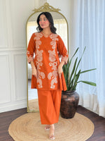 Pure cotton embroidered co ord set in rust dispatch in 5-6 days!