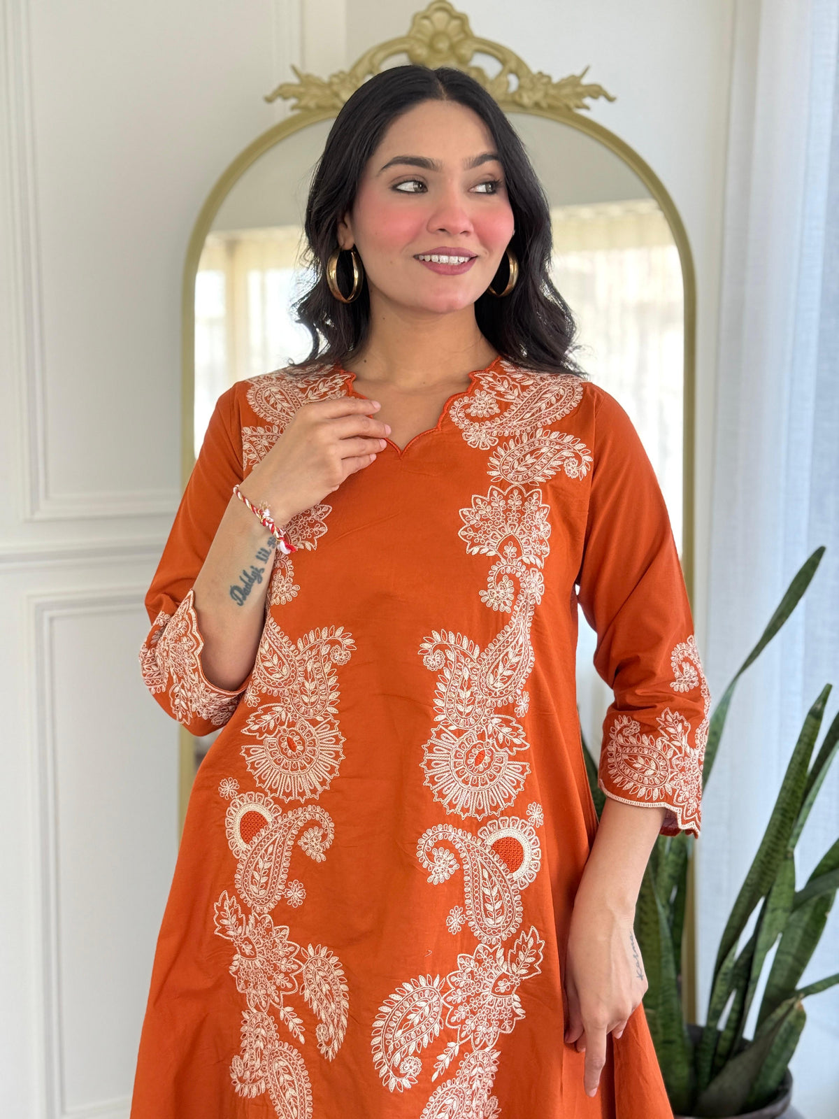 Pure cotton embroidered co ord set in rust dispatch in 5-6 days!