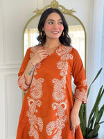 Pure cotton embroidered co ord set in rust dispatch in 5-6 days!