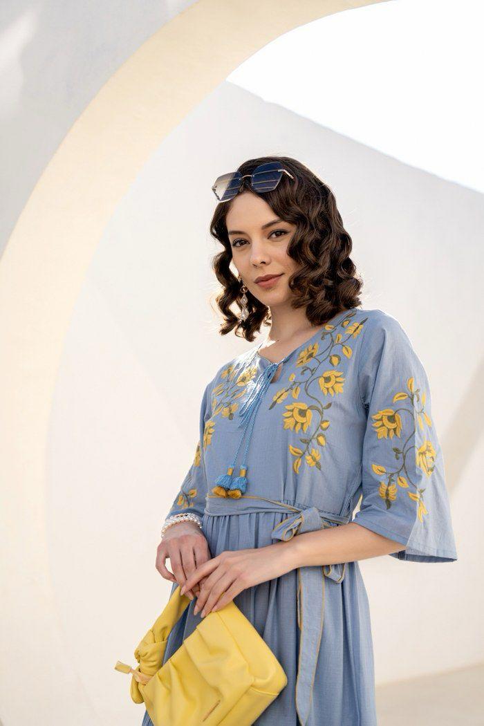 Smart cotton embroidered one piece dress