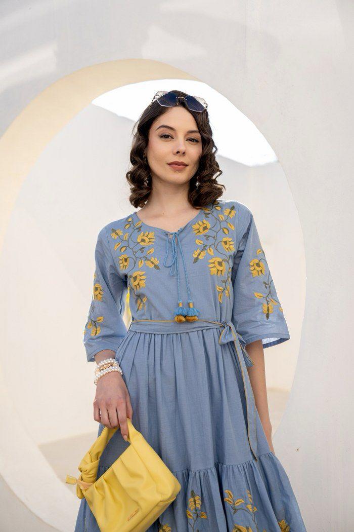 Smart cotton embroidered one piece dress