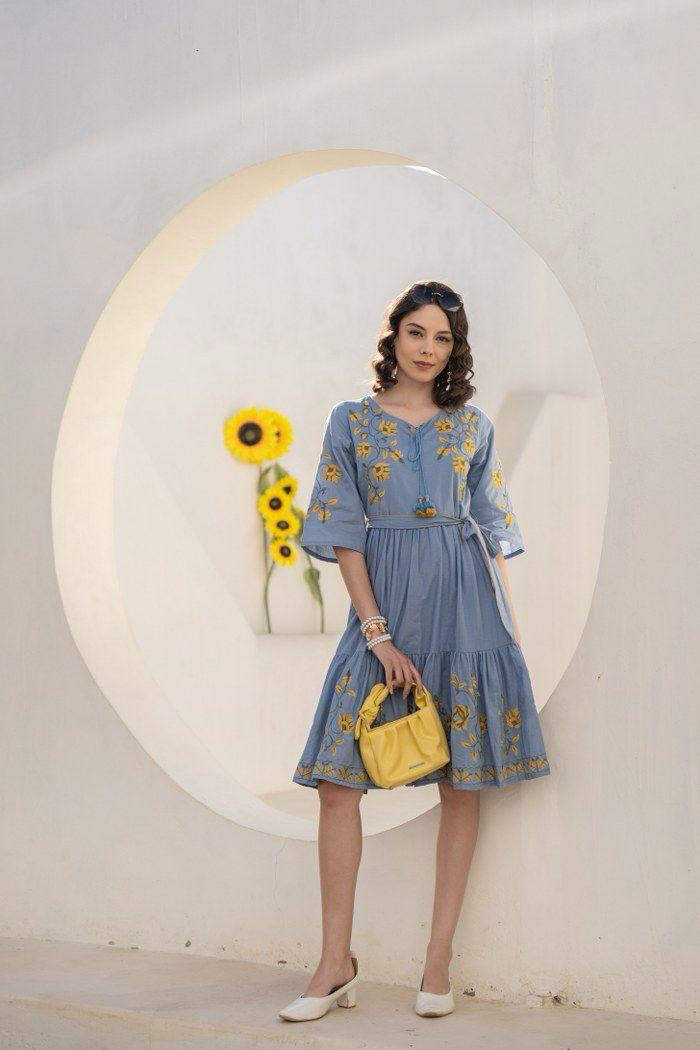 Smart cotton embroidered one piece dress