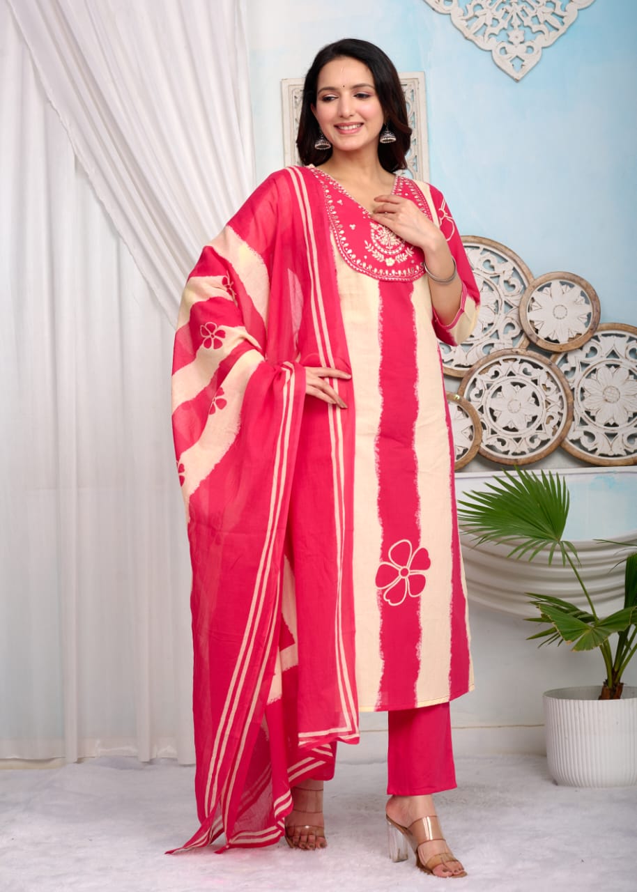 Pretty cotton suit set in stripes