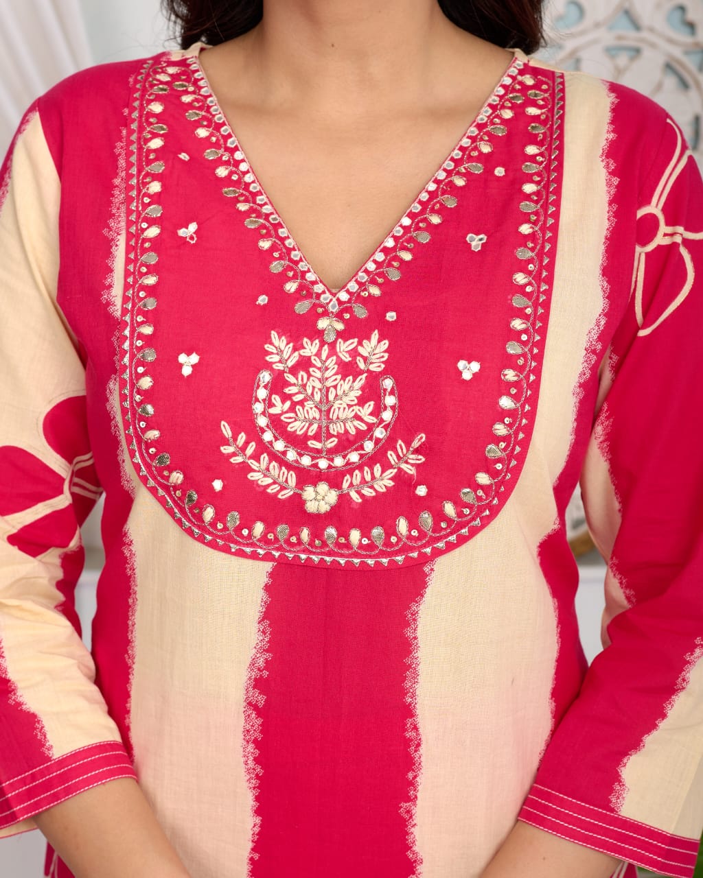 Pretty cotton suit set in stripes