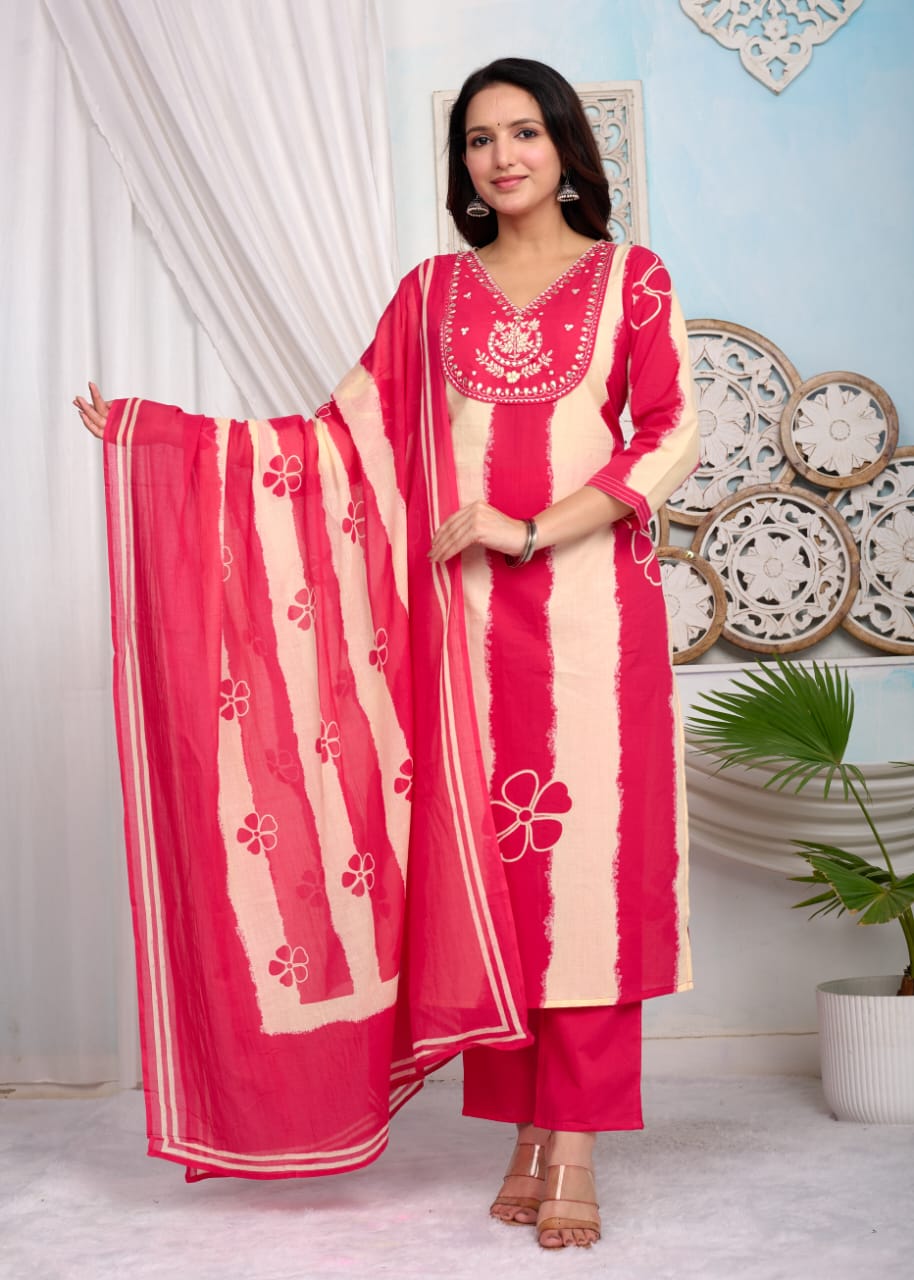 Pretty cotton suit set in stripes