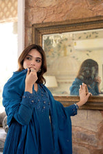 Restocked!!Beautiful Mul cotton full lining embroidered suit set in blue.