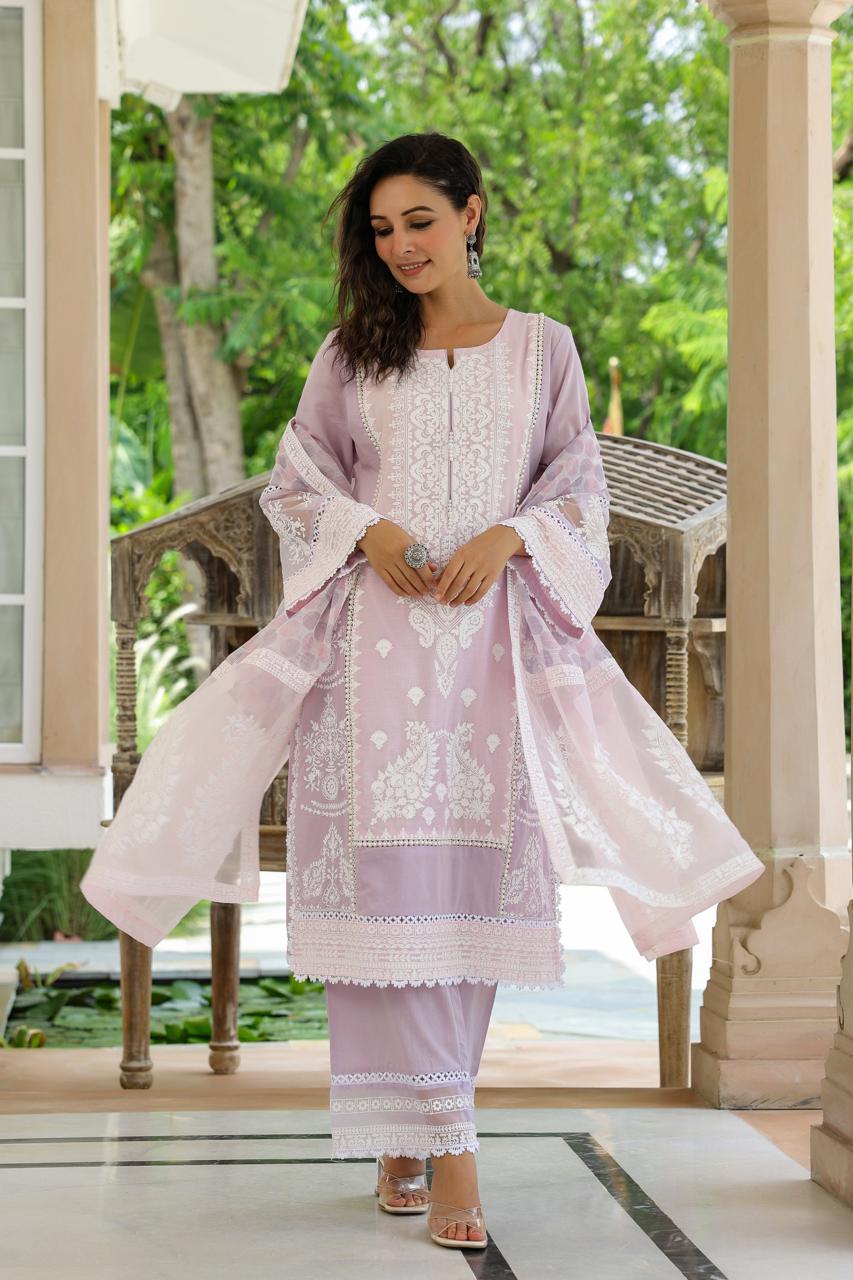 Premium cotton Pakistani pattern designer suit with Kota Doria and organza dupatta