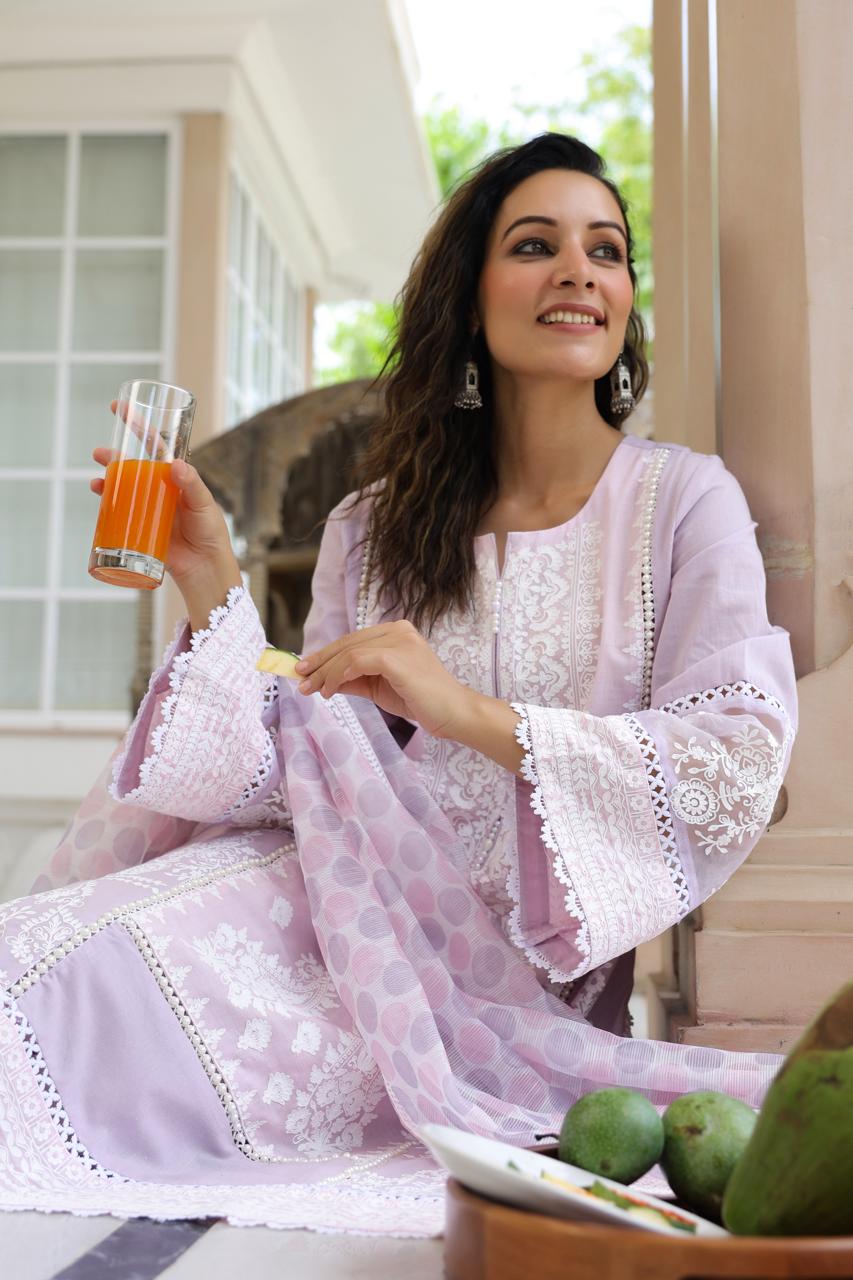 Premium cotton Pakistani pattern designer suit with Kota Doria and organza dupatta
