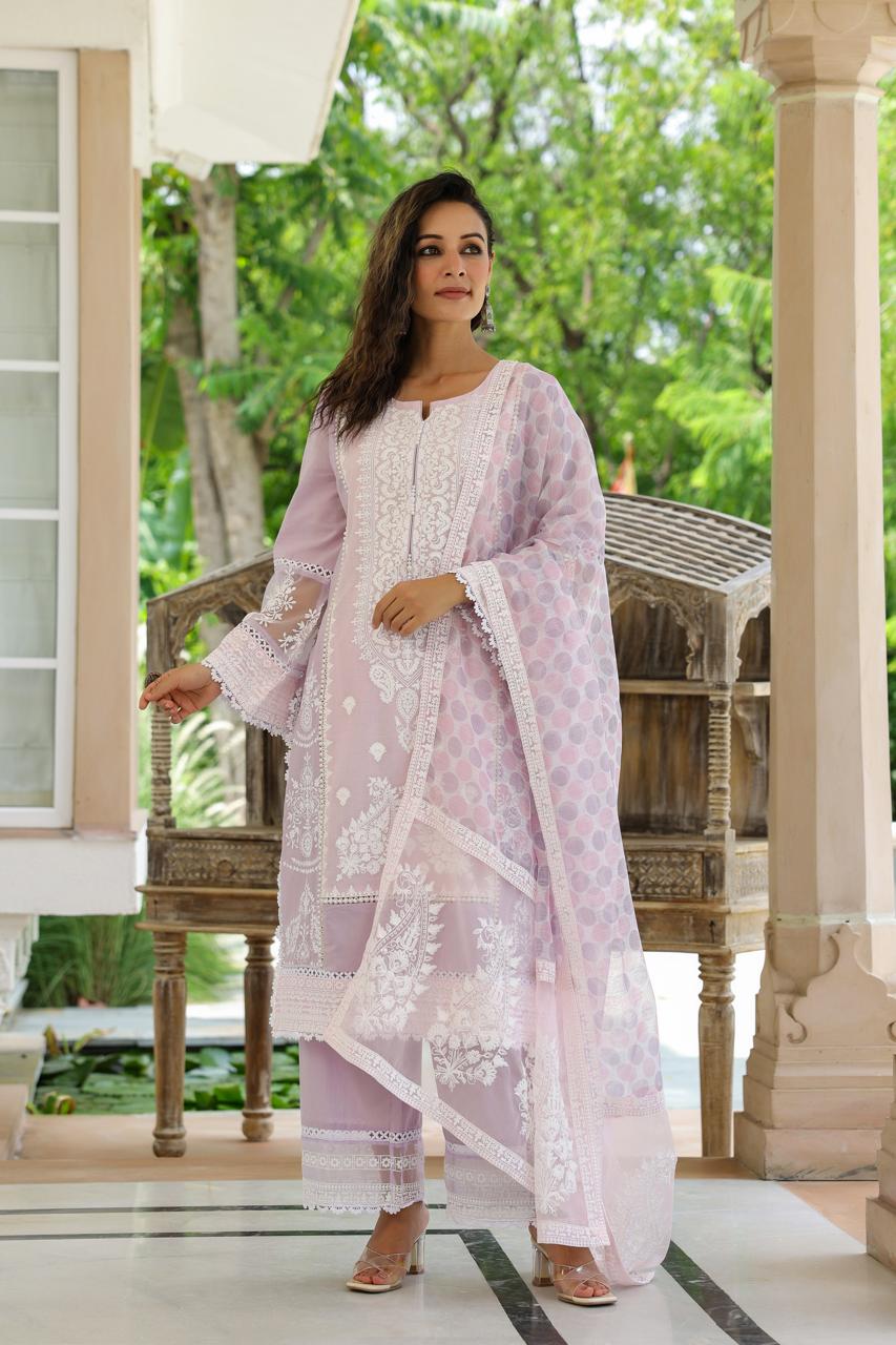 Premium cotton Pakistani pattern designer suit with Kota Doria and organza dupatta