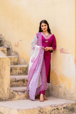 Stylish cotton V neck embroidered suit set