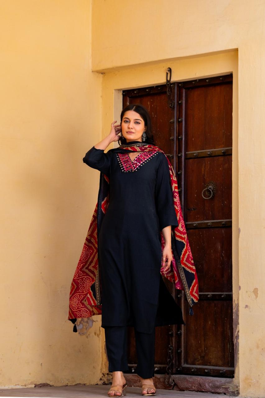 V neck muslin suit set