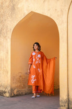Pure cotton embroidered suit in rust