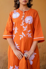 Pure cotton embroidered suit in rust