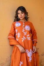 Pure cotton embroidered suit in rust