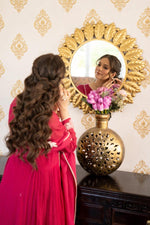 Beautiful embroidered cotton suit set in Rani pink