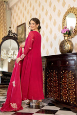 Beautiful embroidered cotton suit set in Rani pink
