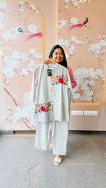 Cotton embroidered co ord set in blue