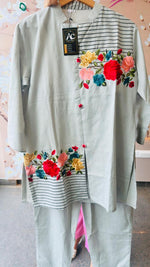 Cotton embroidered co ord set in blue