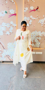 Premium silly cotton embroidered front lining suit set with pearl detailing on yoke