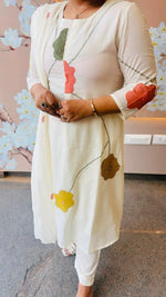 Premium silly cotton embroidered front lining suit set with pearl detailing on yoke