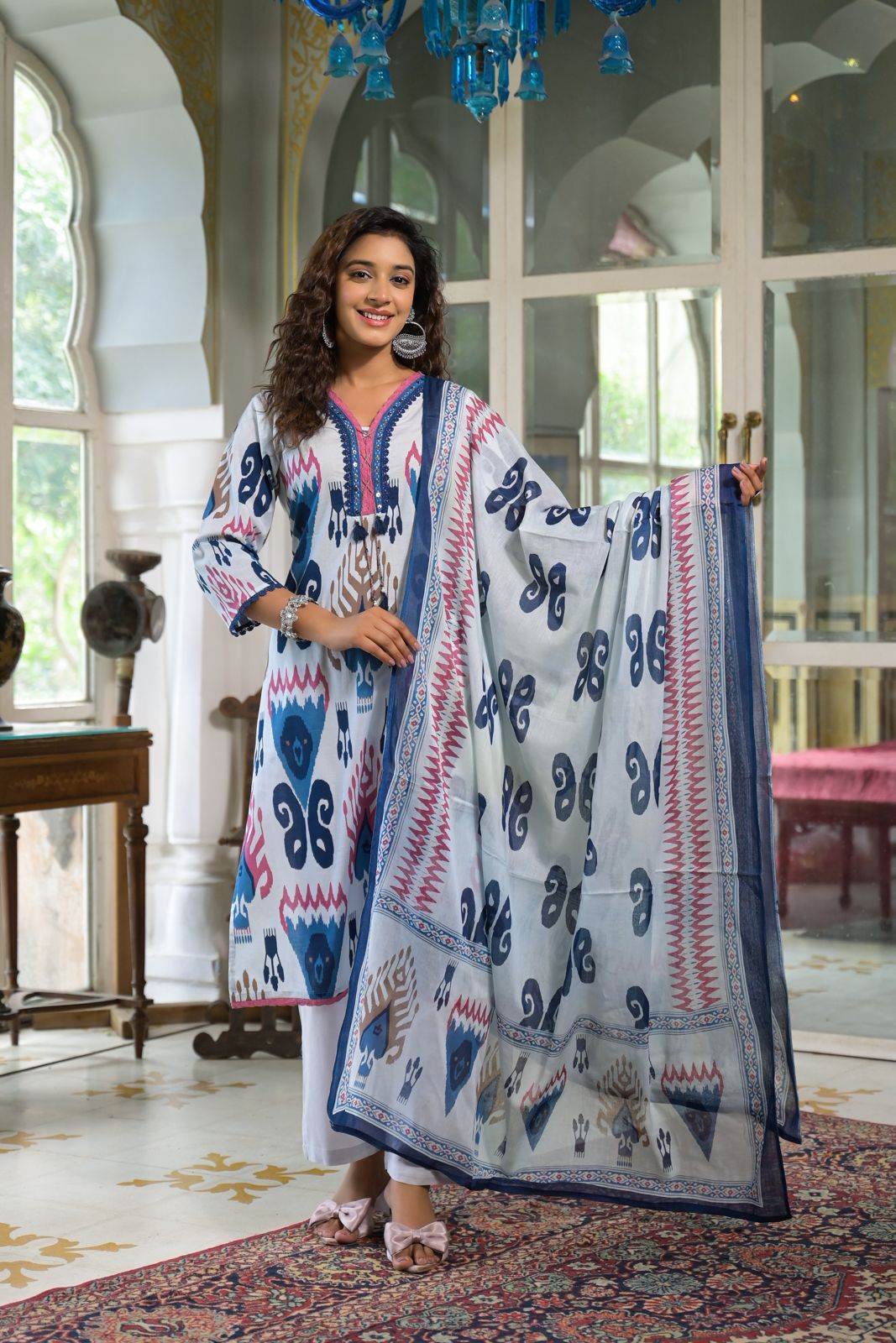 Wow wow Ikkat digital print cotton suit set