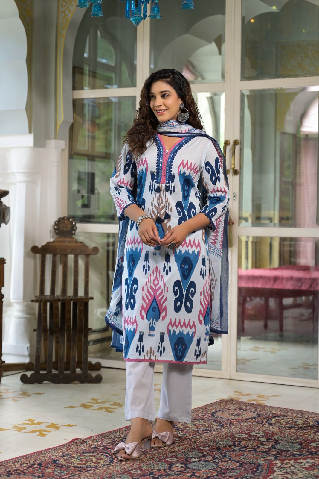 Wow wow Ikkat digital print cotton suit set