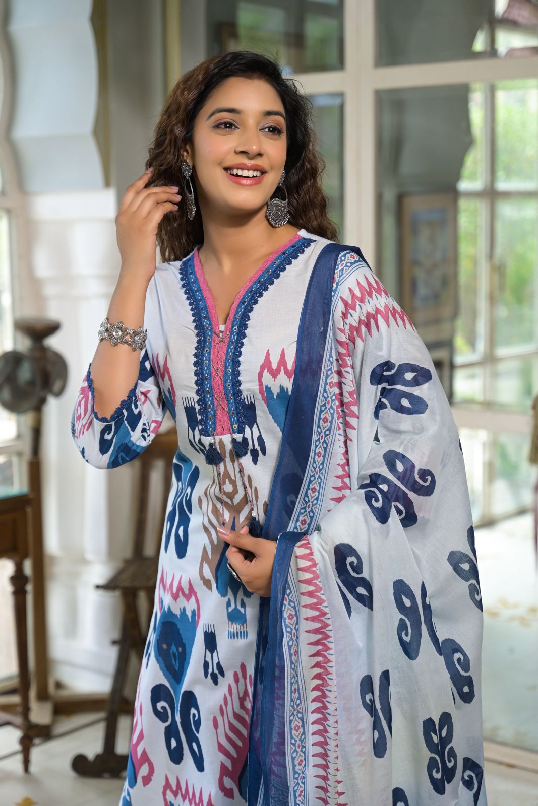 Wow wow Ikkat digital print cotton suit set