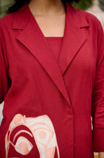 Embroidered jacket with separate inner smart cotton co ord in red