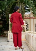 Embroidered jacket with separate inner smart cotton co ord in red