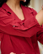 Embroidered jacket with separate inner smart cotton co ord in red